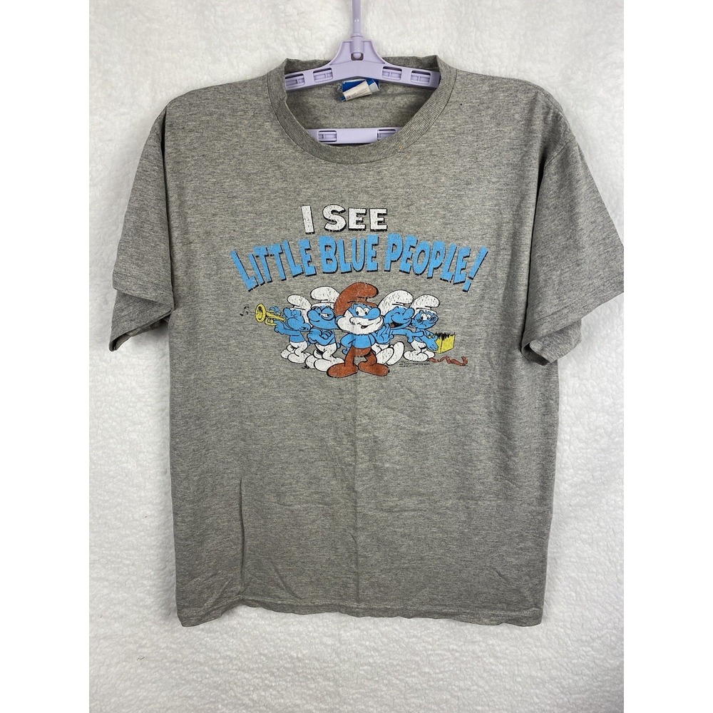Smurfs " I See Little Blue People" Graphic Tshirt SZ Medium Trippy Cartoon Hip